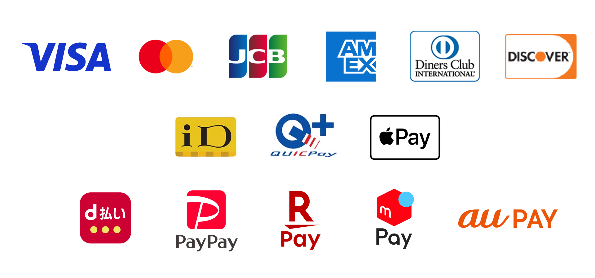 クレジットカード、QRコード、各種決済対応